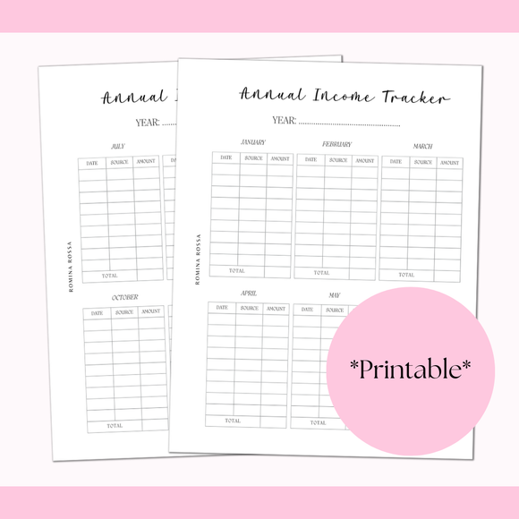 Annual Income Tracker Printable | 8.5x11 | PDF Digital Download