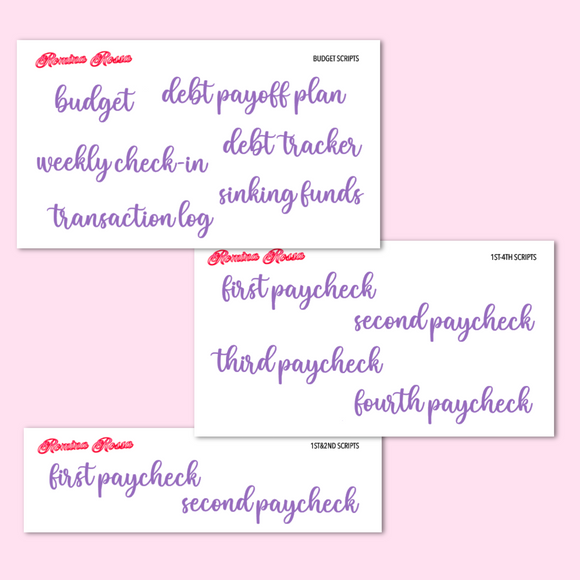 April 2024 Budgeting & Paycheck Script Stickers | Planner Stickers