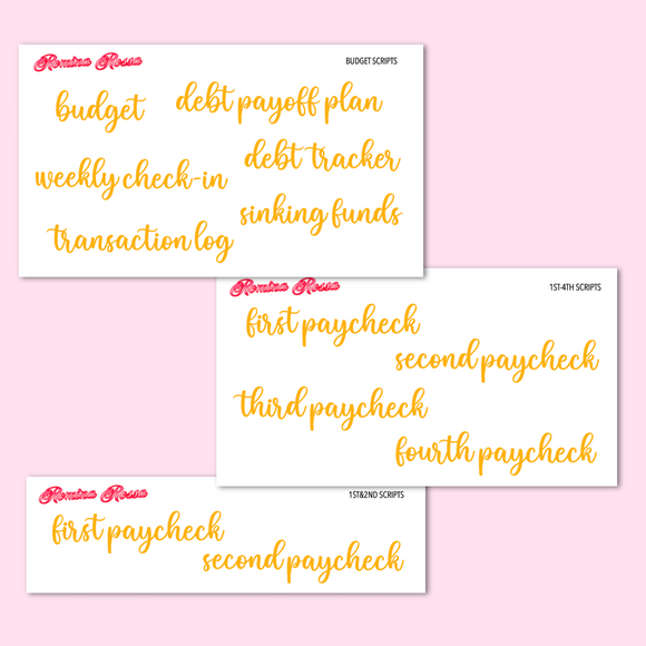 August 2023 Budgeting & Paycheck Script Stickers | Planner Stickers