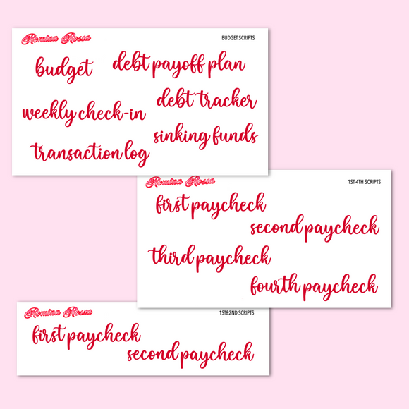 February 2024 Budgeting & Paycheck Script Stickers | Planner Stickers