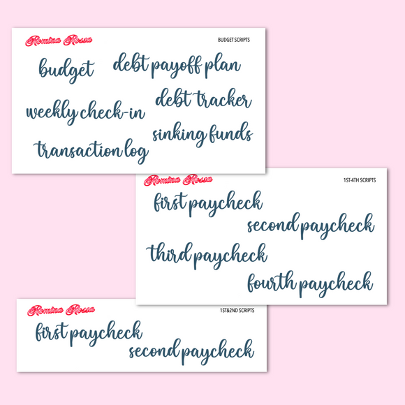 January 2024 Budgeting & Paycheck Script Stickers | Planner Stickers