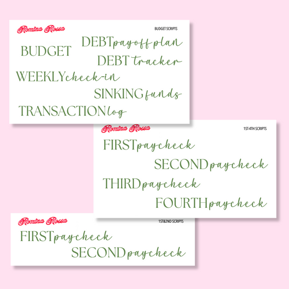 March 2025 Budgeting & Paycheck Script Stickers | Planner Stickers