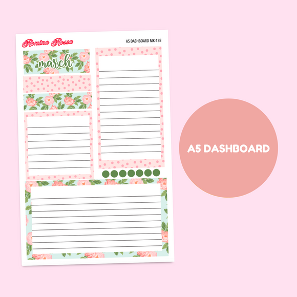 MK-138 March 2025 Dashboard and Script Stickers | A5 & 7x9 EC Planner