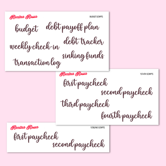 November 2023 Budgeting & Paycheck Script Stickers | Planner Stickers