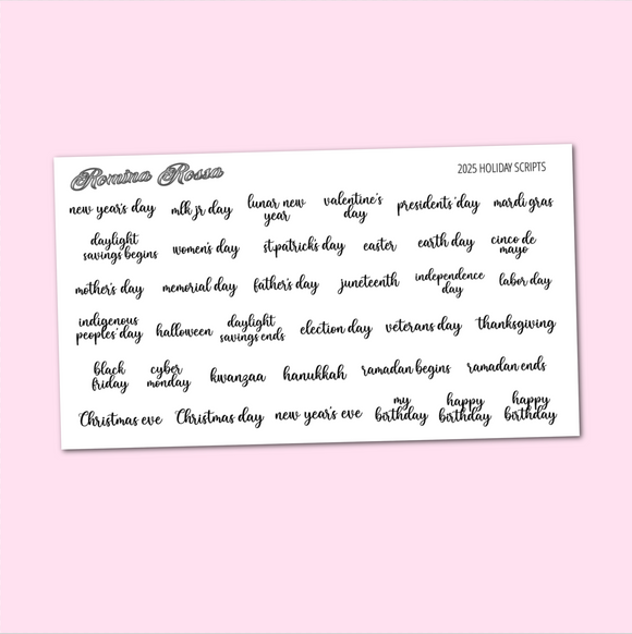 2025 Holiday Script Stickers | Full & Mini Foiled Sheets