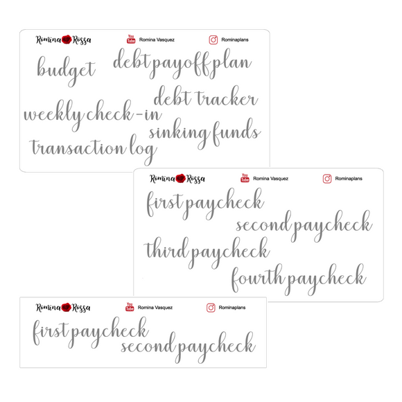 Budgeting & Paycheck Script Stickers | Planner Stickers