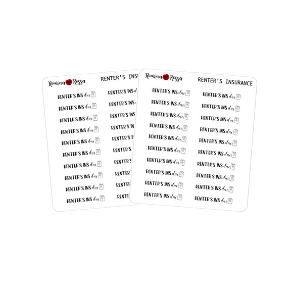 Renter's Insurance Due Stickers - Decorative Planner Stickers