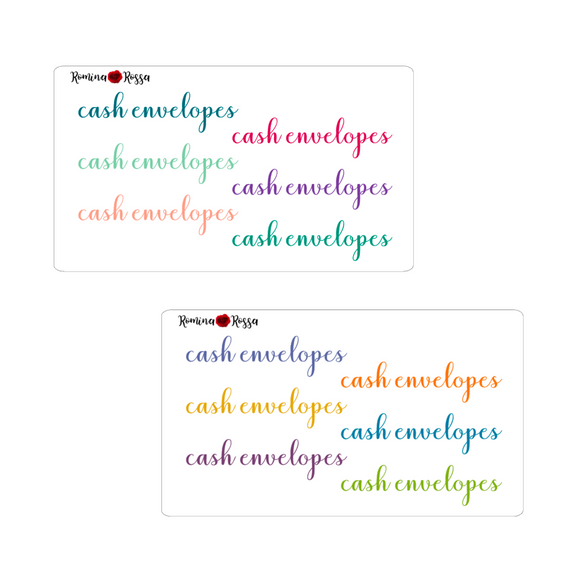 Cash Envelopes Script Stickers - Colorful & Black