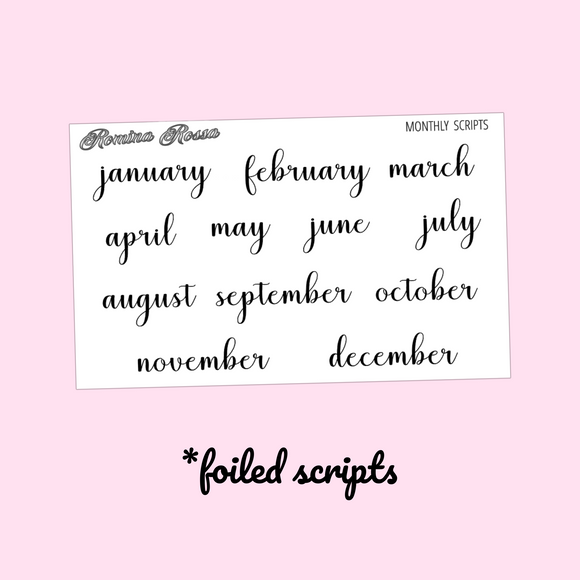Large Monthly Script Stickers - FOILED