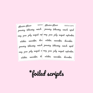 Mini Monthly Script Stickers | Foiled Scripts Stickers