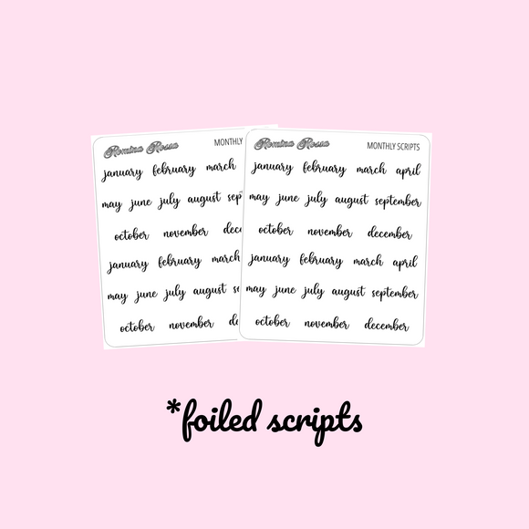Mini Monthly Script Stickers | Foiled Scripts Stickers