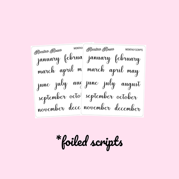 Small Monthly Script Stickers - FOILED