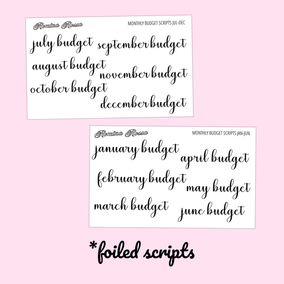 Monthly Budget Script Stickers - FOILED | Planner Stickers