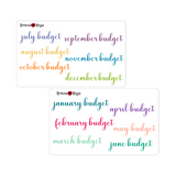 Monthly Budget Script Stickers - Colorful & Black | Planner Stickers