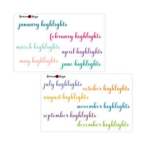 Monthly Highlights Script Stickers - Colorful & Black