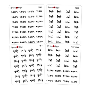 Test, Exam & Quiz Script Stickers | School Related Planner Stickers